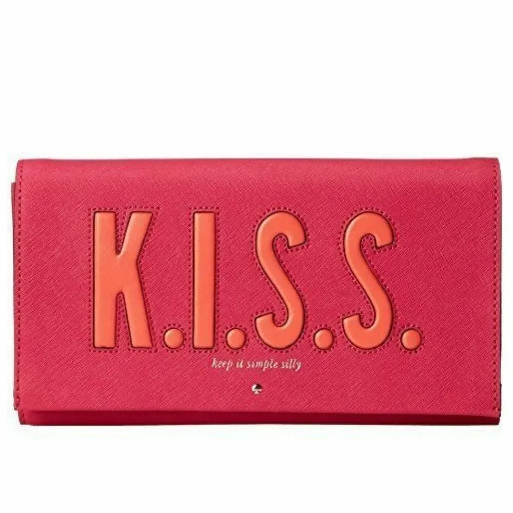 Kate Spade Kiss Tally Clutch Pink Leather Foldover Love Birds Bag